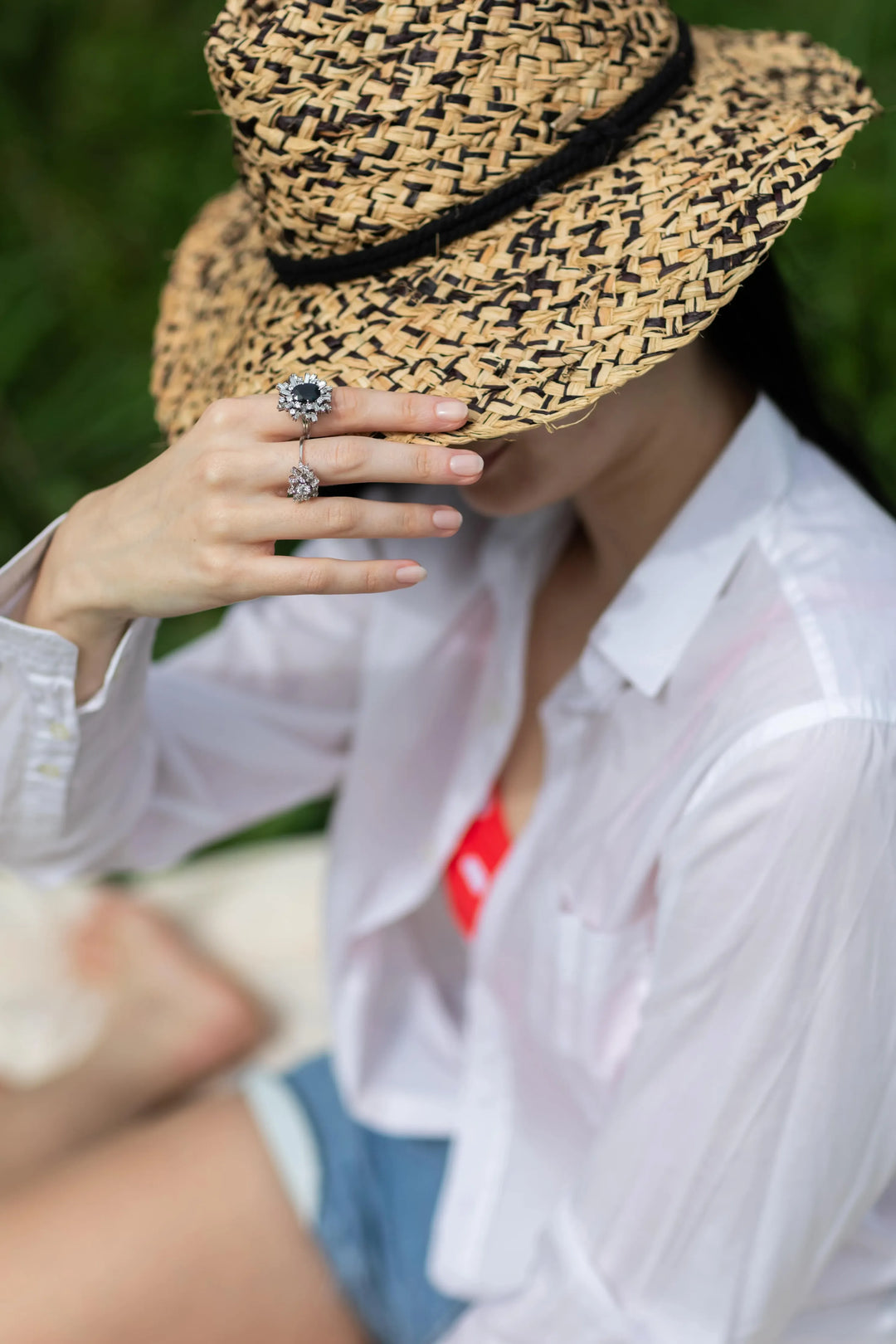 Bague cocktail or gris, spahir et diamants Stardust