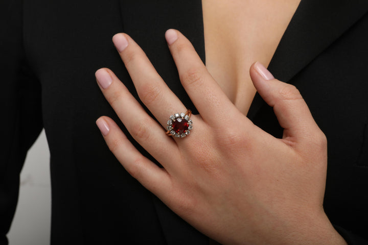 Bague vintage or jaune et gris, citrine et diamants "Coquette coquine"