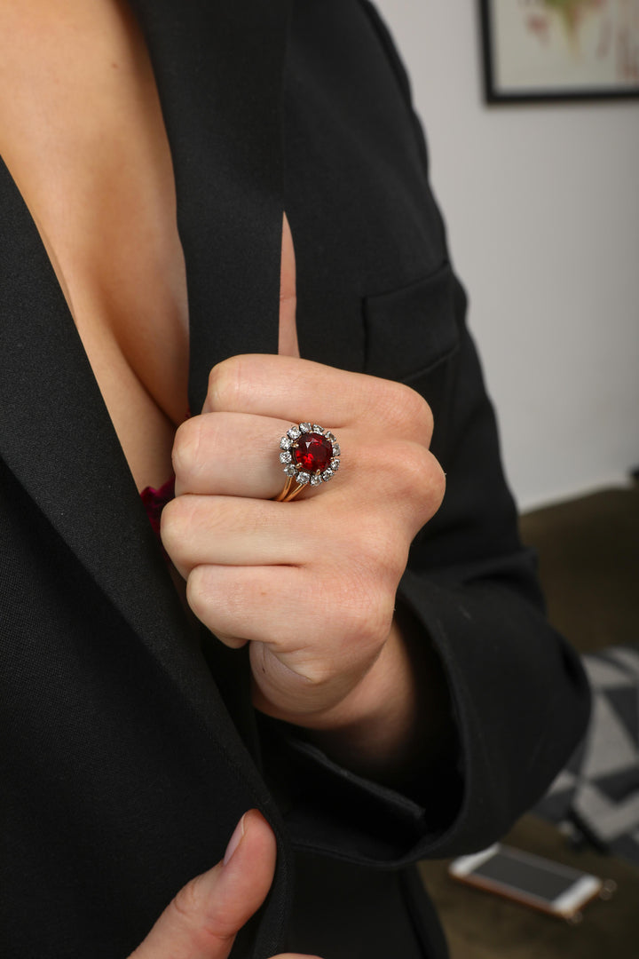 Bague vintage or jaune et gris, citrine et diamants "Coquette coquine"