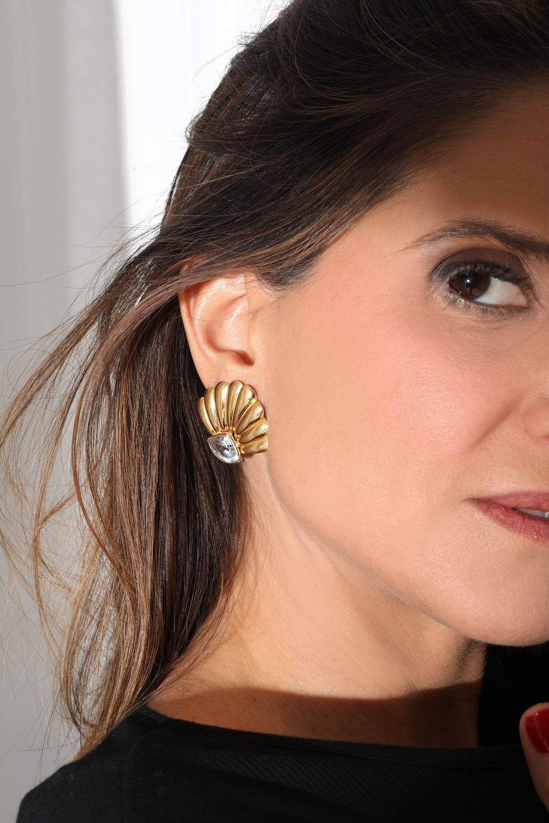 Boucles d'oreilles vintage en or zone et topaze "Palmes chatoyantes"