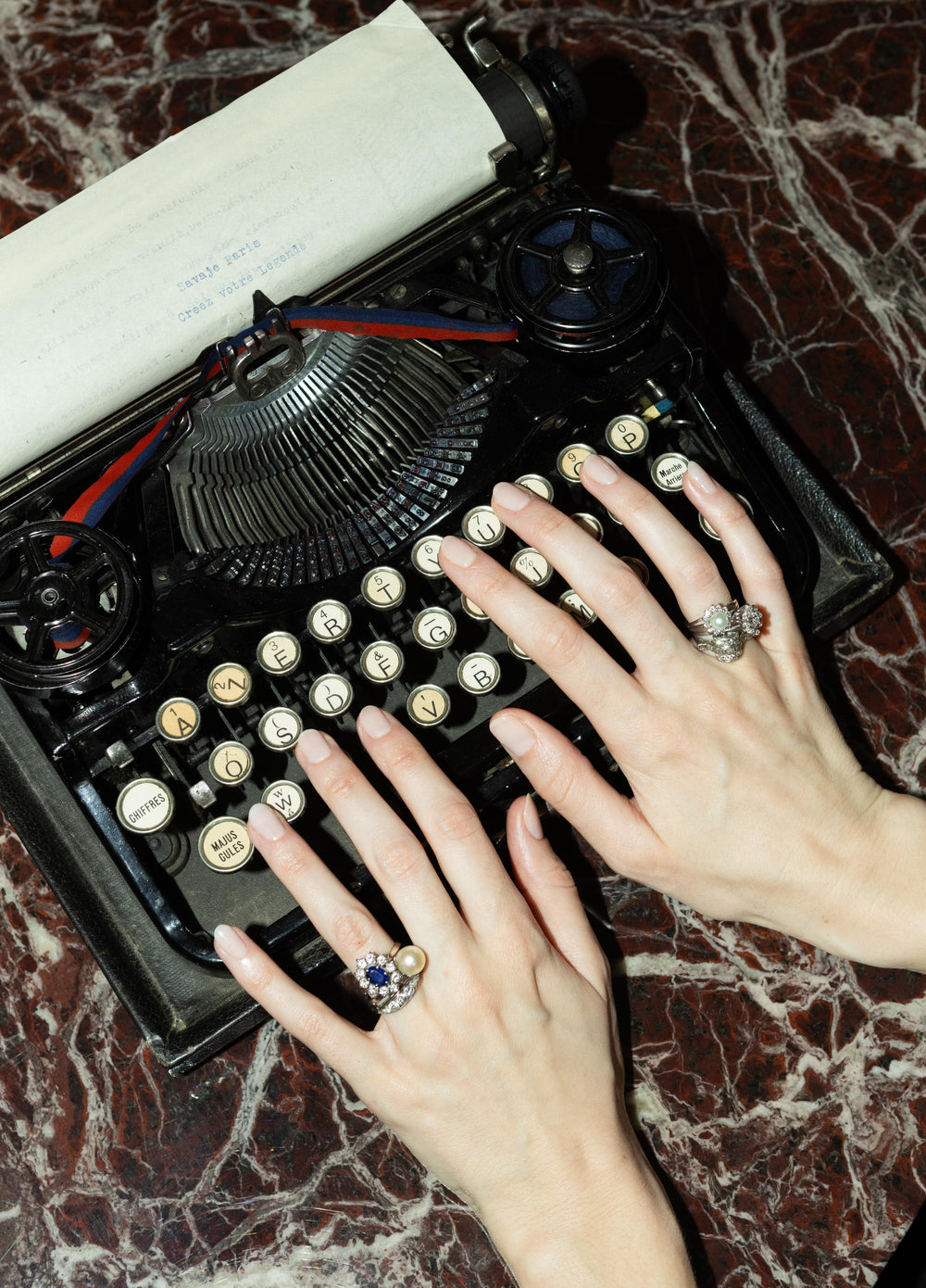 Bague vintage or gris, platine, perle et diamants Muse Rebelle