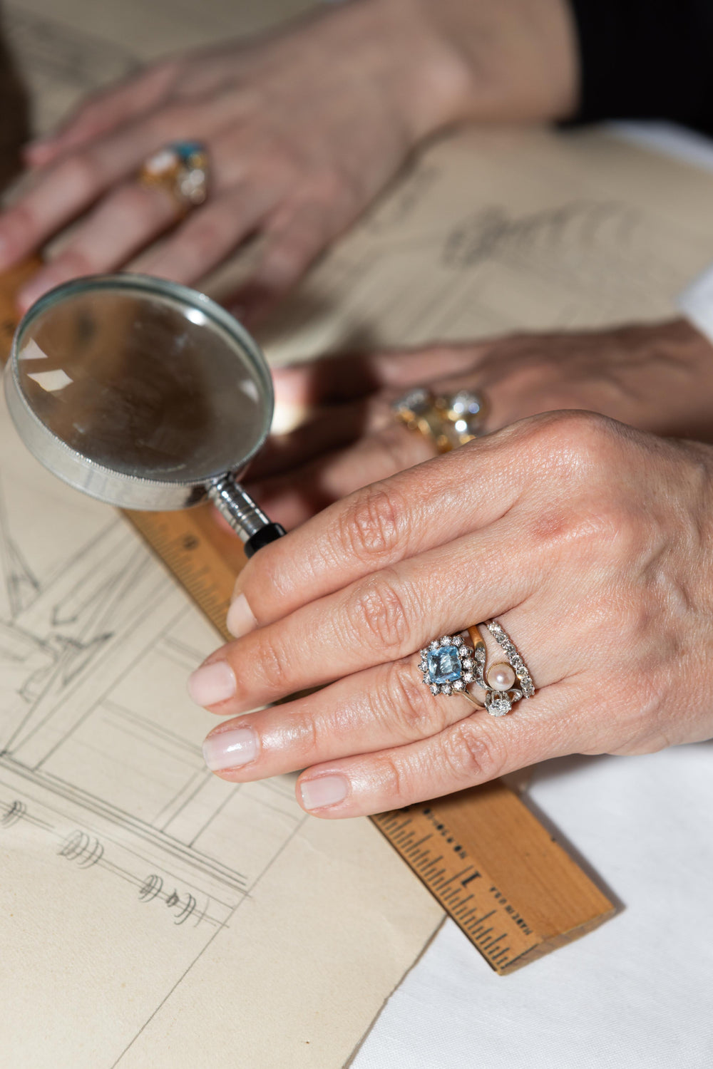 Bague or gris, jaune, perle, aigue-marine et diamants Rêveuse Insaisissable