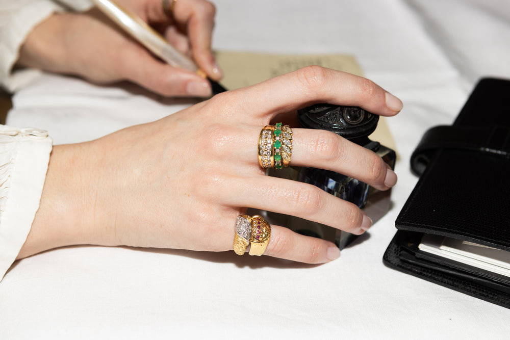 Bague vintage or jaune, rubis et diamants Intrépide Exploratrice