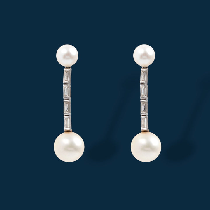 Boucles d'oreilles vintage or gris, perles Akoya et diamants Glitter Pearl Savaje Paris