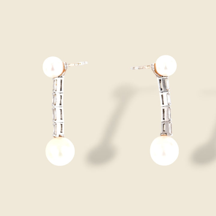 Boucles d'oreilles vintage or gris, perles Akoya et diamants Glitter Pearl