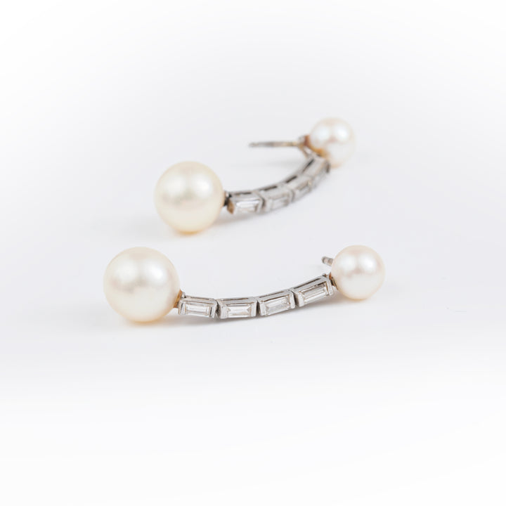 Boucles d'oreilles vintage or gris, perles Akoya et diamants Savaje Paris