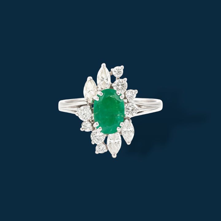 Bague or gris, émeraude et diamants Lush Dagger