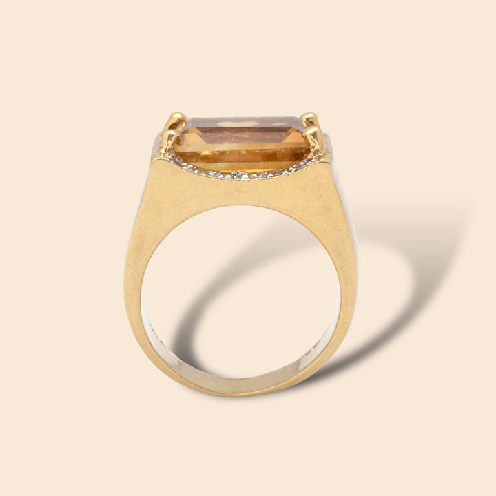 Bague vintage or jaune et citrine Bain de Soleil