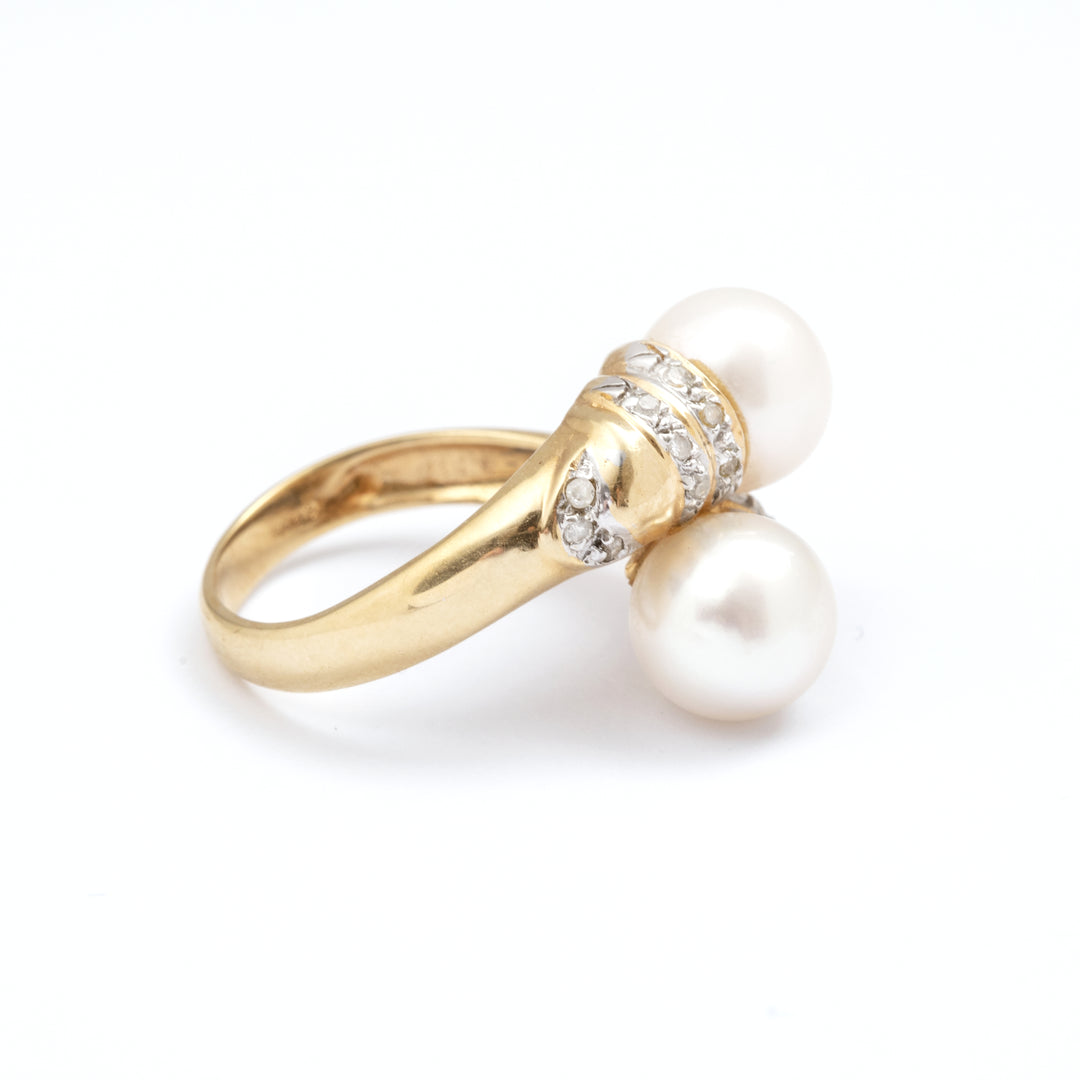 Bague vintage or jaune, perles et diamants You and Me