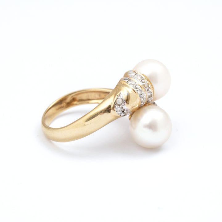 Bague vintage or jaune, perles et diamants You and Me