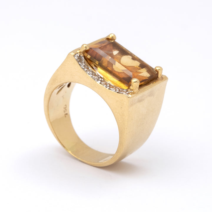 Bague vintage or jaune et citrine Bain de Soleil