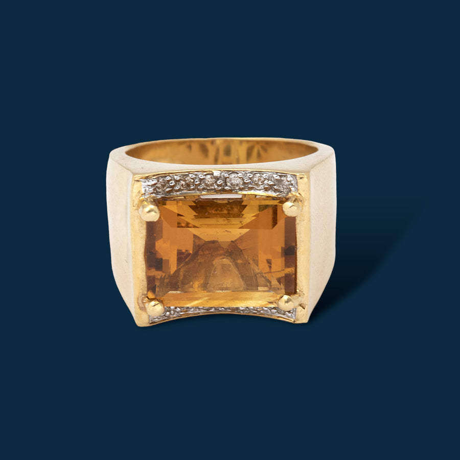 Bague vintage or jaune et citrine Bain de Soleil