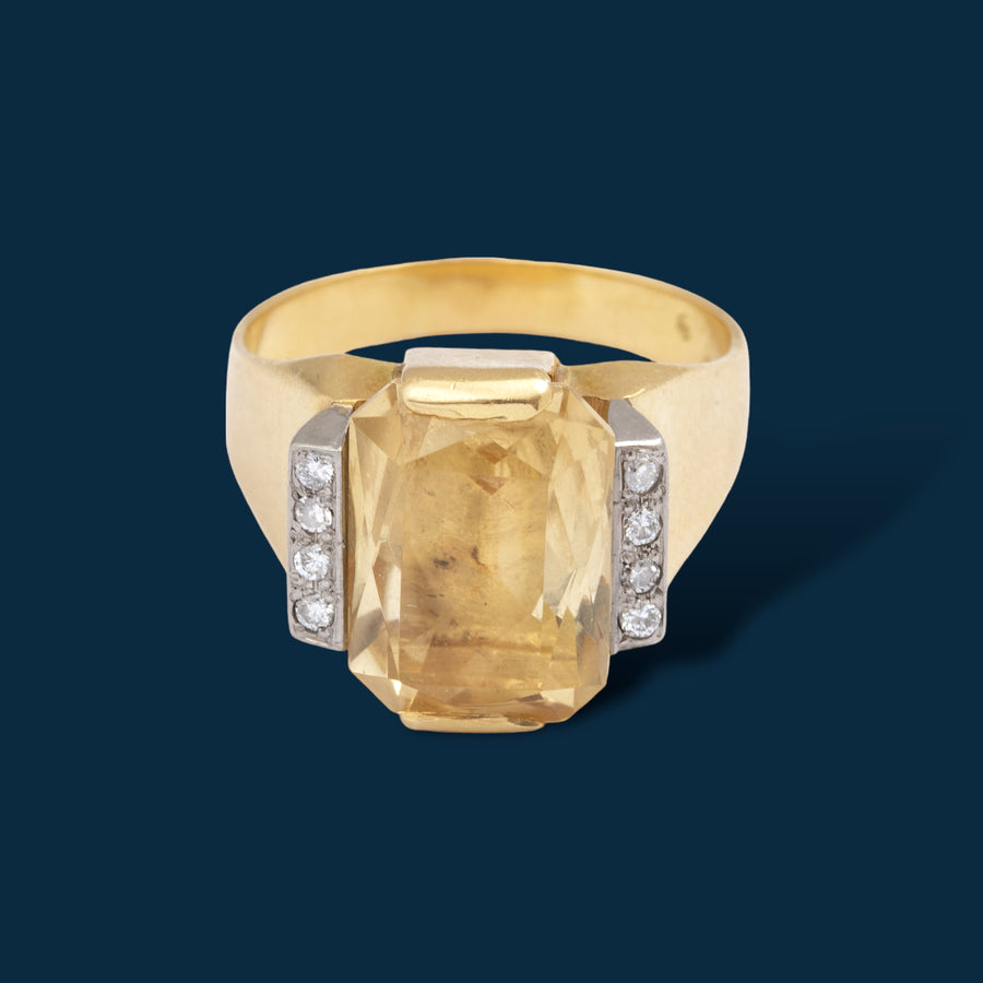 Bague vintage or gris et citrine Golden Hour