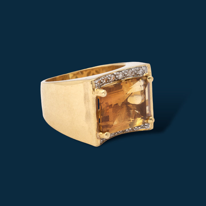 Bague vintage or jaune et citrine Bain de Soleil