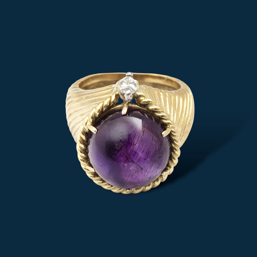 Bague vintage or jaune, améthyste et diamant Purple Haze