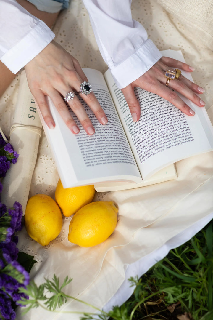 Bague cocktail or gris, spahir et diamants Stardust