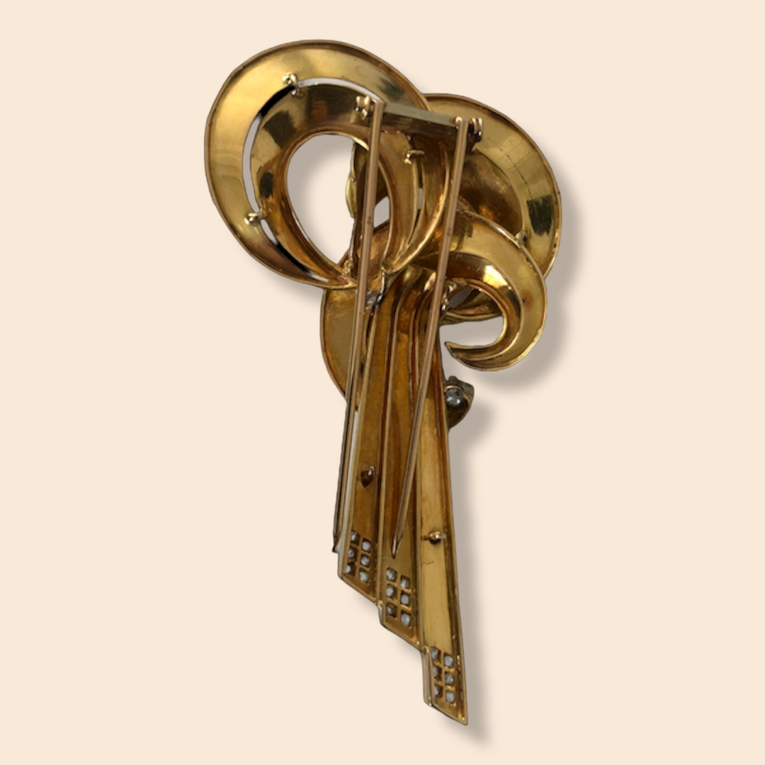 Broche vintage or jaune et diamants "Clé du Coeur"