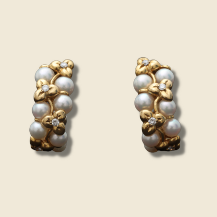 Boucles d'oreilles vintage Fred or jaune et perles "Bubble"