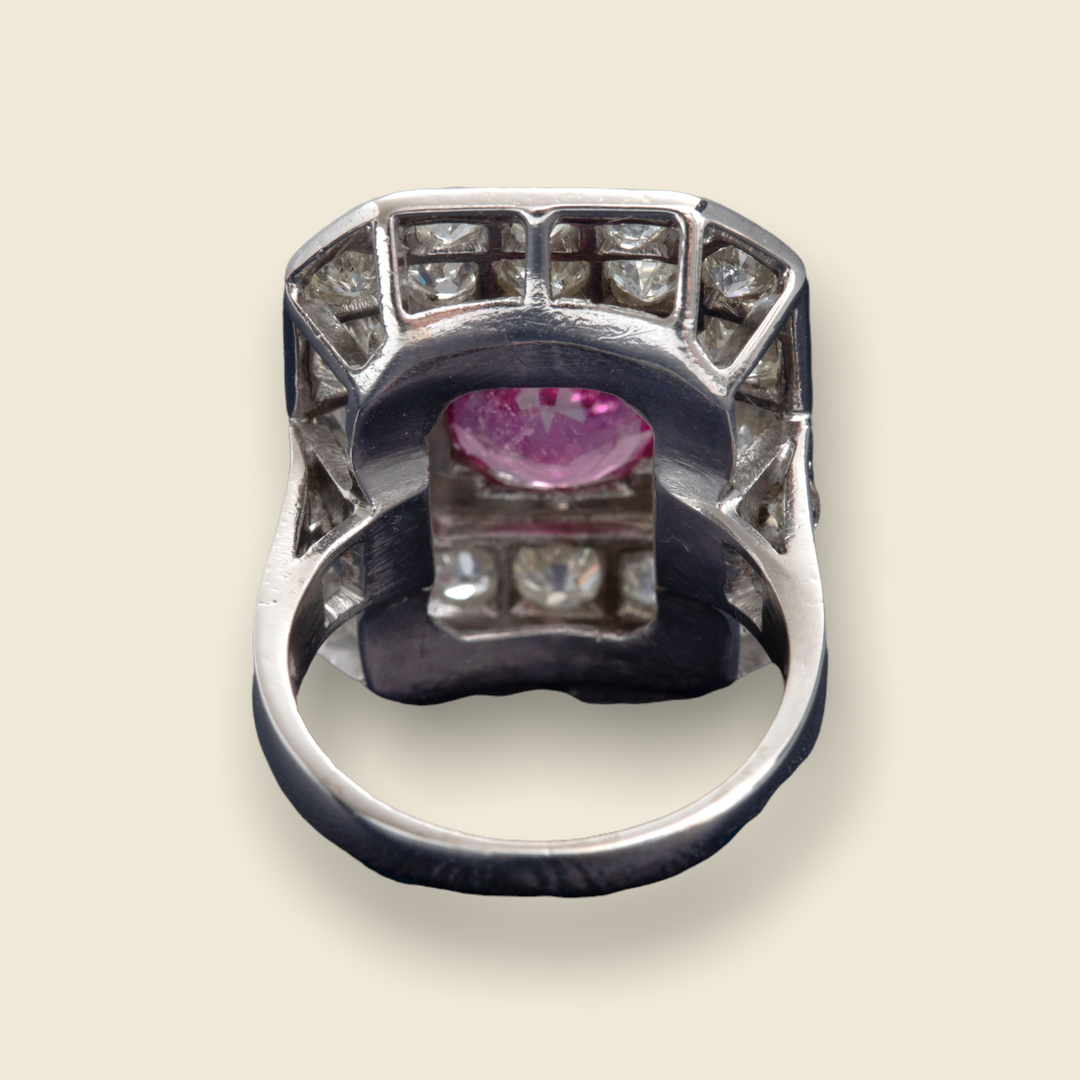 Bague ancienne rectangle platine tourmaline diamants