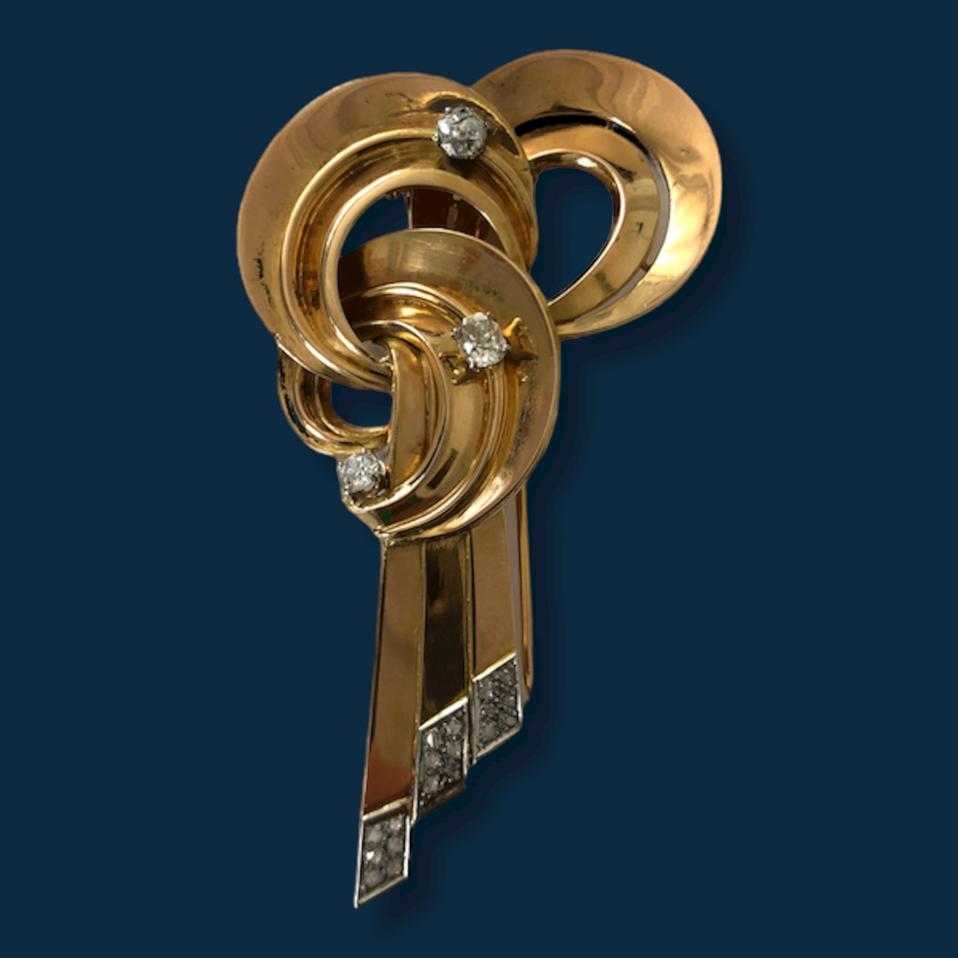 Broche vintage or jaune et diamants "Clé du Coeur"