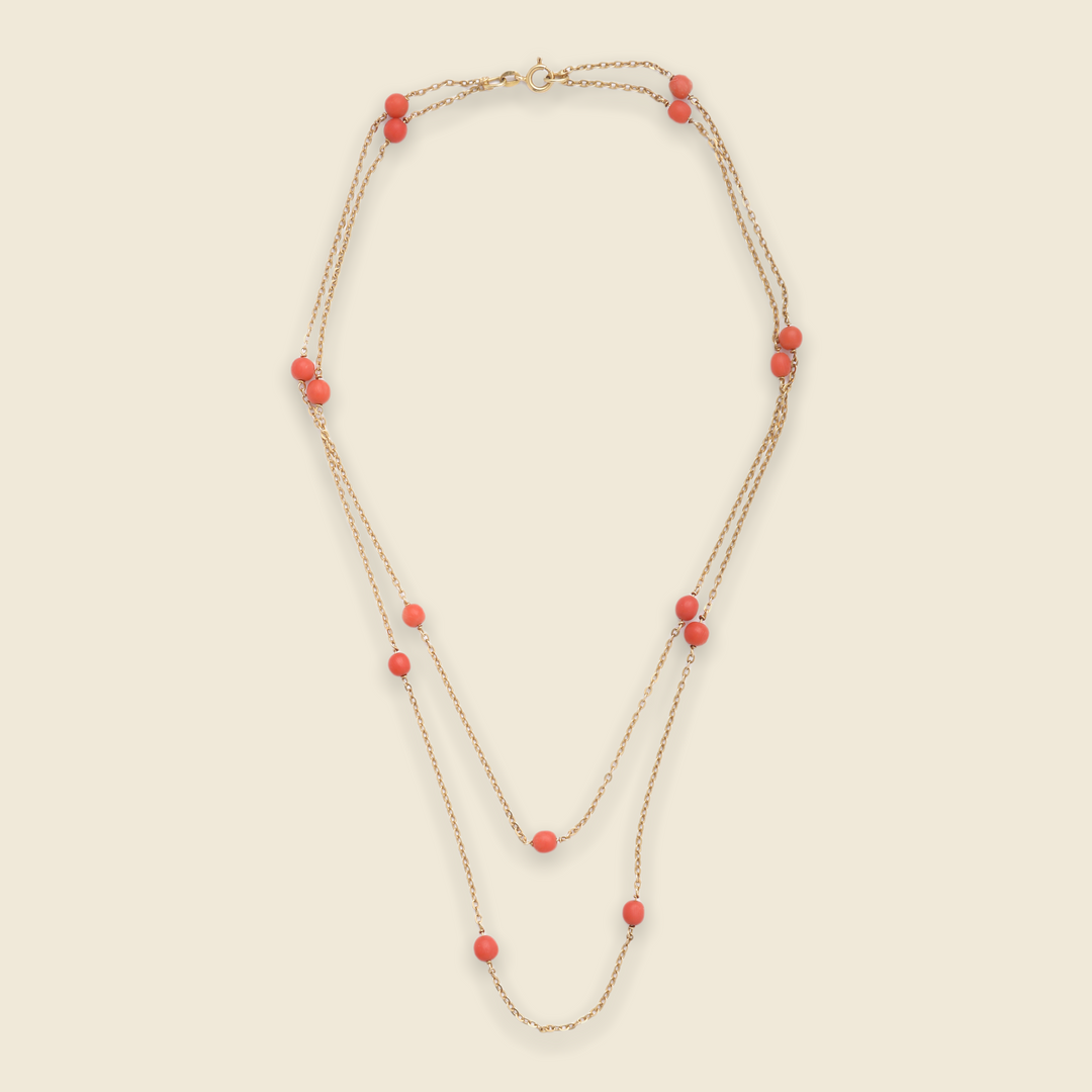 Collier vintage or jaune et corail "Perles de Rousseur"