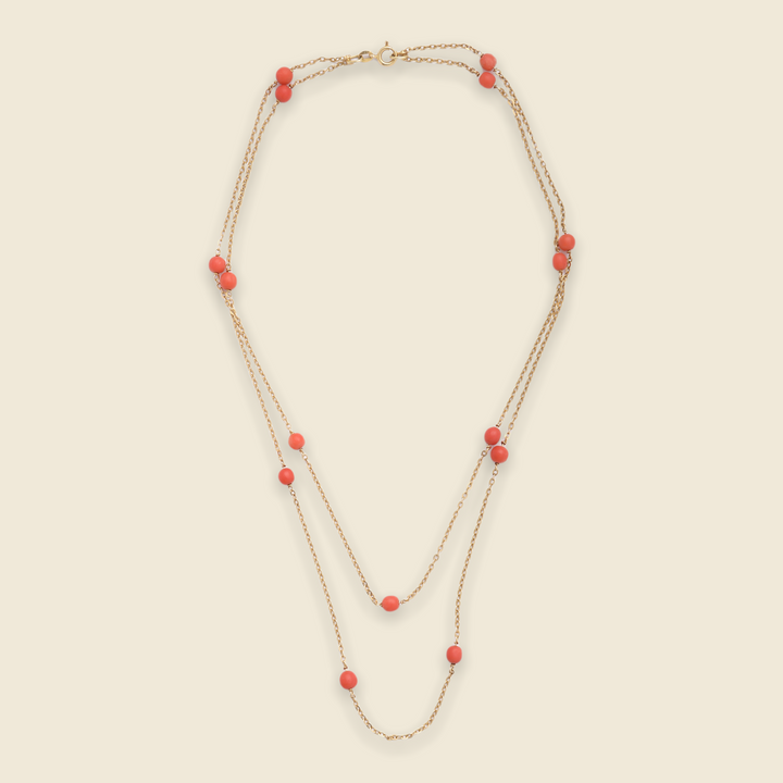 Collier vintage or jaune et corail "Perles de Rousseur"