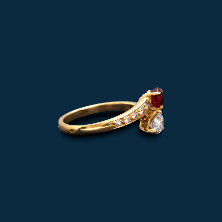 bague ancienne or jaune serpent diamants rubis