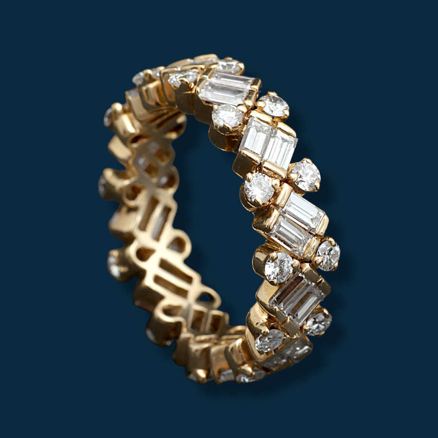 Alliance vintage américaine or jaune et diamants "Epouse-moi"