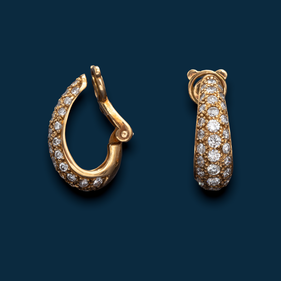 boucles d'oreilles anciennes or jaune anneaux diamants