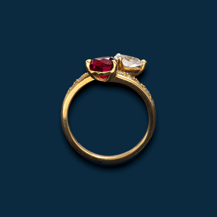 bague ancienne or jaune serpent diamants rubis