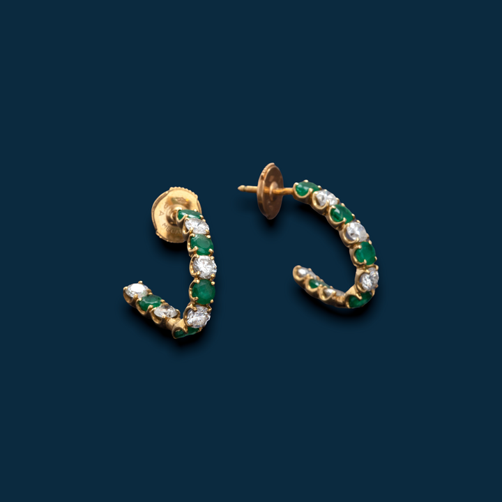 boucles d'oreilles anciennes anneaux émeraudes diamants