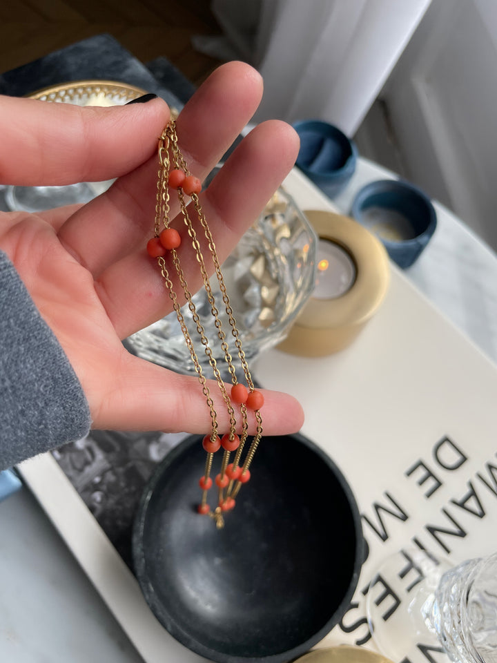 Collier vintage or jaune et corail "Perles de Rousseur"