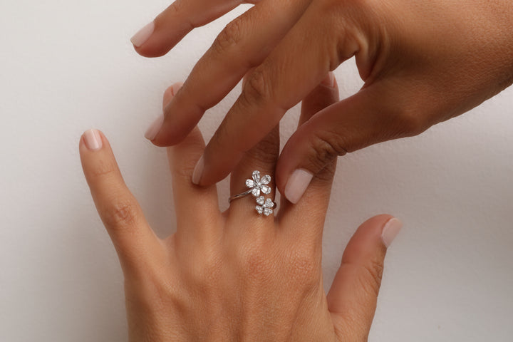 Bague vintage Toi & Moi or gris et diamants "Jardin Secret"