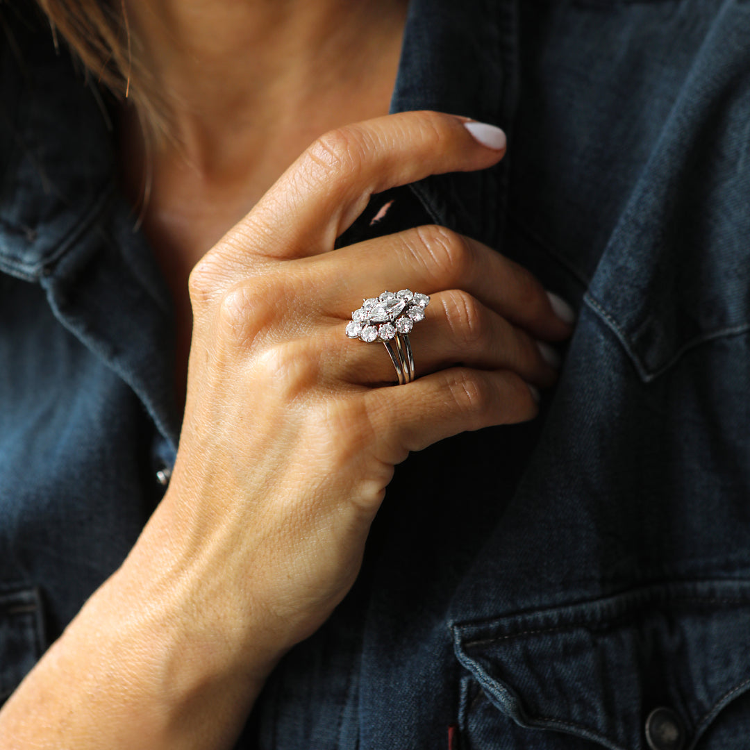 Bague vintage or gris et diamants "Audace"