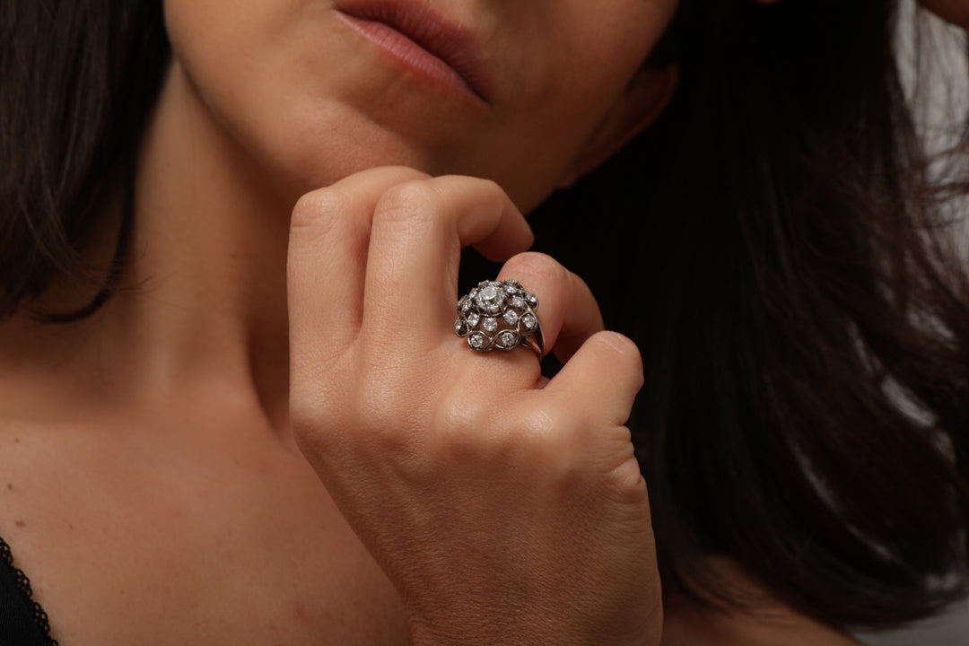 Bague vintage or gris et diamants "Splendeur céleste"