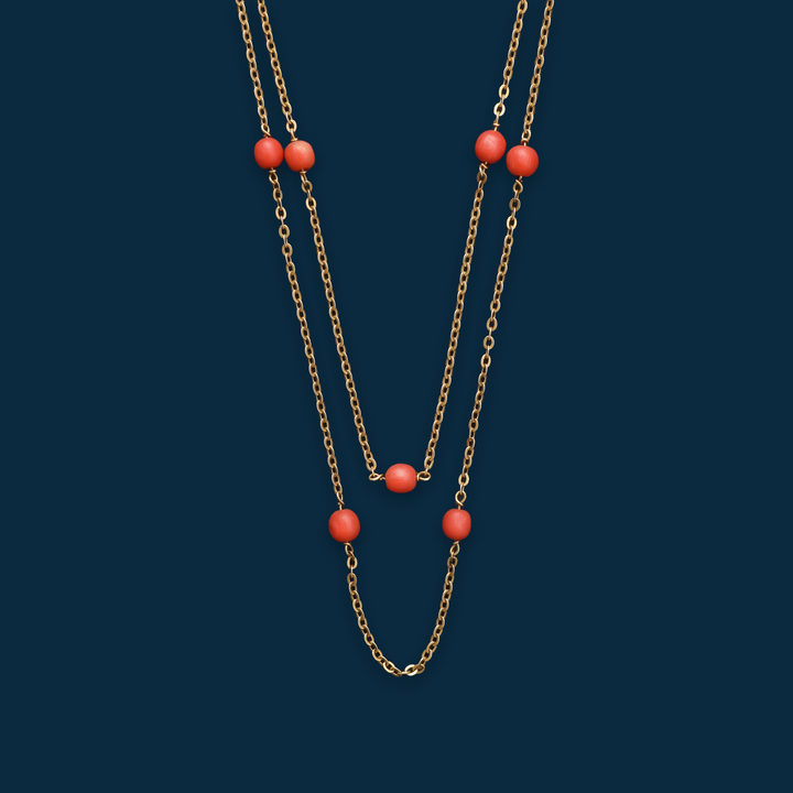 Collier vintage or jaune et corail "Perles de Rousseur"