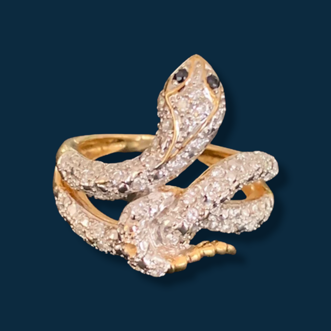 Bague vintage or jaune pavée de diamants "Snaky Babe"