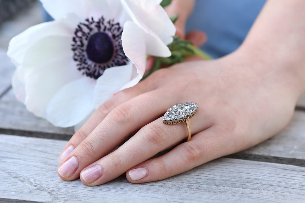 Bague vintage marquise or jaune et diamants "Majestée"