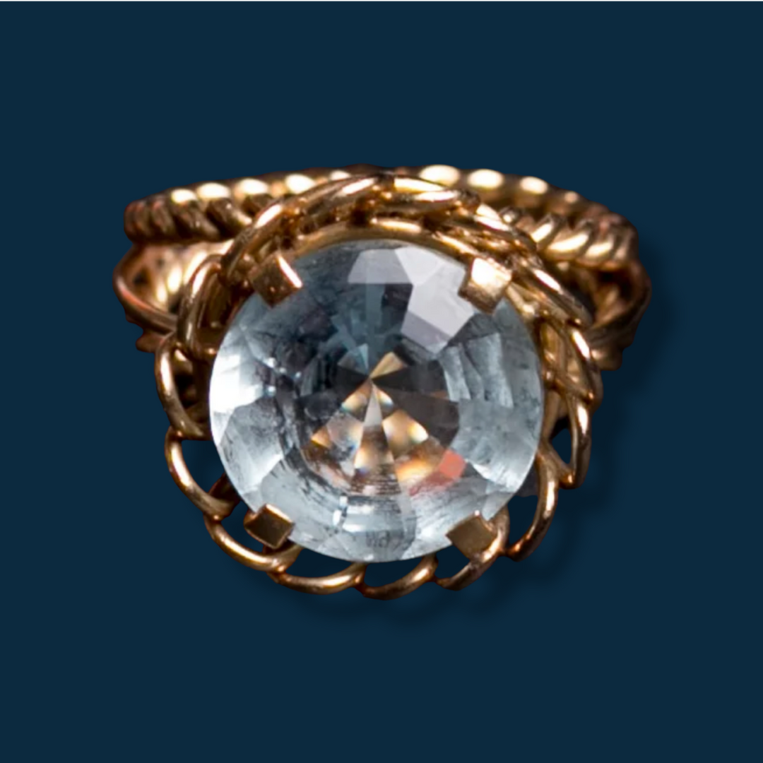 Bague vintage or et aigue-marine "Lagon Pur"