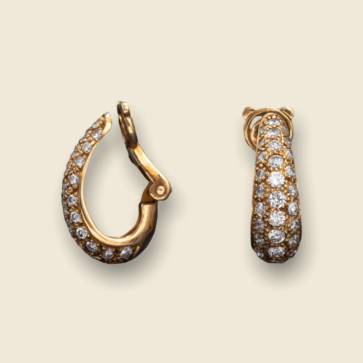 boucles d'oreilles anciennes or jaune anneaux diamants